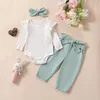 Clothing Sets 0-18M Spring 3Pcs Long Sleeve Baby Girls Clothes Kids Outfits Rib Ruffle Romper Belted Pants Headband Set Infant