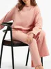 Women's Two Piece Pants Womens sweater set of 2 pieces casual long sleeved round neck knitted zipper jumpers and wide leg pants track clothingC240407