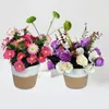 Decorative Flowers Cotton Thread Woven Flower Basket Floral Arrangement Fake Small Bonsai Potted Plants Ornament Wedding Party Home