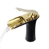 Bathroom Sink Faucets Deck Mount Brass White And Gold Faucet Single Hole Waterfall Black Basin Water Mixer Tap W3046