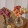 Decorative Flowers 6pcs 30cm Silk Retro Artificial Rose Bouquet For Wedding Bridal Home Table Decor DIY Craft Wreath Supplies