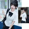 Kleding sets sexy dameshirt jk schoolmeisje uniformen top witblue Koreaanse slanke taille rugriem longshort mouw suit anime cos