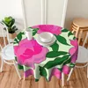 緑の背景にテーブルクロスピンクの牡丹牡丹花柄のテーブルクロス60インチラウンド152cmソフト装飾ボーダーお祝いの装飾
