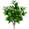 Flores decorativas 7 Ramificações de plantas artificiais verdes de grama falsa eucalipto folhas de laranja para lojas de casa arbustos de jardim de decoração diy externo