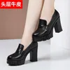 Dress Shoes 10cm Small Size 32-43 Genuine Leather Black Shoe Woman Block High Heels Pumps 2024 Thick Bottom Platform Model Office Work