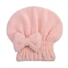 Serviette en microfibre coiffure séchage serviette enveloppe de tête avec casquette de douche à nœuds