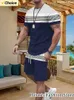 Summer Striped Tracksuit Blue T Shirt Men Beach Shorts Męski krótki rękaw sportowy 2 -częściowy 2 -części