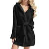 Home Clothing Soid Farbe warme Wintergewänder für Damen Plüsch Pyjama Robe mit Gürtel Frauen Kapuze Homewear Bademantel Nachtwäsche