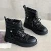 Boots Design 2024 Waterproof Genuine Leather Snow Women Winter Warm Plush Lace Up Ankle Thick Bottom Comfy Botas Mujer