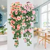 Fleurs décoratives belles simulation mur suspendu balcon jardin plante décoration maison fausse vigne rose rose fleur