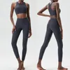 Suib na siłownię wysokiego wpływu Kobiet żebrowana tkanina dwa kawałki zestaw jogi fitness Slim Fit Elastery Running Sportswear Ubrania 240402