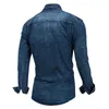 Chemises décontractées pour hommes à manches longues à manches à manches longues en denim massif de mode classique Retro Slim Jeans Spring and Automne Tops