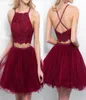 Burgundy Appliques Tulle Homecoming Dresses Beded Piping 형식 파티 가운 2 조각 짧은 무도회 드레스 8 학년 소녀 Cocktai7468675