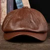 Stingy Brim Hats Mens genuine leather warm octagonal hat casual retro news boy hat golf driving flat cabi hat winter male artist Gatsby hat Q240403