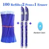 100 Refills 2 Erasable Pen Rods Eraser Set 0.5mm Washable Handle Magic Gel Animal Pen School Office Writing Supplies Stationery 240401