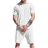 Herren-Trailsuiten 2024 Sommer Herren Zwei-Stück-Sets Casual Solid Color Lose Short Sleeve Turndown Kragen Tops und Shorts Anzüge Männer Freizeit Freizeit