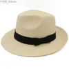 Wide Brim Hats Backet Men Women Str Panama Summer Fedora Sunhats Bow Band Party trilby Caps Outdoor Sombrero Travel Size US 7 1/4 UK L YQ240407