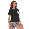 Accueil Vêtements Femmes Coton Nightwear Imprimé pyjamas Deux pièces Sleep Sleed Summer Summer Sheeve Shirtshorts Suit O-Leck Sleepwear Vêtements