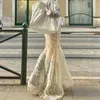 Two Layer Lace Trumpet Mermaid Long Skirts For Women Vintage Elegant Fashion High Waist Skirt Holiday Outfits 240402