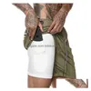 Men'S Shorts Men 2 In 1 Camo Running Jogging Gym Fitness Training Double-Deck Quick Dry Beach Short Pants Male Summer Sports Workout Dhgnx