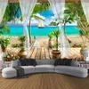 Tapestries SepYue Beach Sailboat Coconut Tree Scenery Hanging Tapestry Art Bedroom Window Wall Curtain Background Home Decor