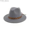 Brede rand hoeden emmer retro jazz fedora hat dames gewoon fleece voelde zwart kaki trilby panama klassieke feest bruiloft kerk yq240407