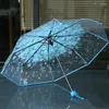 傘の折りたたまれたかわいい花傘抗UVクリアな太陽透明チェリー女性の花の花の雨具P