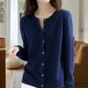 Women's Knits Women Sweater Fashionable Crew Neck Button Closure Cardigan Soft Comfortable Knitted For Daily Wear