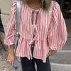 Blouses pour femmes Kawaii Front Bowknot Blouse Top Elegant Dame T-shirt Loose Cardigan Vintage Streetwear Y2K Aesthetic Fairycore Crops Tops