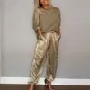 Women O Neck Top a manicotto e pantaloni Street Street Multi Color Due pezzi Set Summer Casual Satin Comove Suit 240407