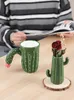 Creativity Cactus Kubek z łyżką i pokrywką Śliczne mleczne kubek do kawy Osobowość Dekoracja Dekoracja Dekoracja dla rodziny 240407