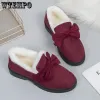 Pompalar wtempo kış yeni eski Pekin Pamuk Ayakkabı Kadın Moda Yeni Sıradan Peluş Kalınlaştırılmış Sıcak Ayakkabı Katı Yay Yumuşak Kısa Slicons