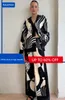 Ethnic Clothing Women Digital Print 2 Piece Set Chic Lapel Long Sleeved Blouse Top Loose Straight Leg Pants Suit Fashion Streetwear Outfits