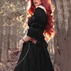 Lässige Kleider Frauen Vintage Kleid Korsett von Schulterflackern Langarm schlanker Farbe Gothic Elegant Knöchel Länge Falten Vestidos