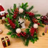 Couronne de porte de fleurs décoratives pour les salutations de vacances Noël festifs avec pècones baies ornements 18,5 pouces