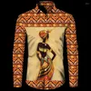 Camisas casuais masculinas estilo étnico menina africana 3D Botão de manga longa para homens Mulheres Dashiki Folk Folk Tops Vintage Casal Roupas