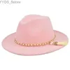 Chapeaux à bord large seau Fedora chapeau femme trilby laine chaude de couleur perle top jazz derby yq240407
