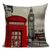 Pillow British Style London Home Textile Decorative Sofa Cover Throw Case Vintage Cotton Linen Pink Red Pillowcases