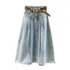 Skirts Retro Denim Skirt Women Spring And Summer Design Sense Niche High Waist Slimming Long Big Hem A- Line 2024