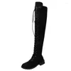 Boots 2024 Women Over The Knee Sexy Fashion Lace-Up Winter Warm Knight Thigh Tall Solid Color Ladies Botas