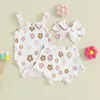 Kledingsets babymeisjes shorts set bloemenprint mouwloze romper met en haarband zomer 3 stuks outfit voor 0-18 maanden