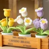 Decorative Flowers Crochet Artificial Plants Fake Flower Potted Hand Woven Lily Valley Bonsai Handmade Simulated Desktop Decorations