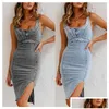 Basic Casual Dresses Femme Robe Summer Dress Women Denim Split Zipper Sling Sleeveless Backless High Waist Slim Hips For Vestidos Drop Dh7Dy