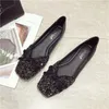 Casual Shoes Sltnx 2024 Four Seasons Wedding Korean Sequined Red Flat-Bottomed Square Head Plus Size Women's