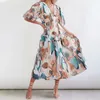 Casual Dresses Floral Print Maxi Dress Long Sleeve Boho V Neck Half Sleeves Cocktail Plus Size For Women Robe