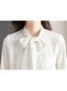 Ankunftshemd Damenbluse Vintage Arbeit Casual Tops Chic Plissee Chiffon Bow Elegante Frauen Business Shirts 240407