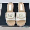 Damesontwerper Sandalen platforms Sandaalstro -stratjes Flat Low Open Teenes Wol Weaving Raffia Beach Slippers