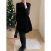 Robes de travail Sweet Girl Suit Foomn's Automne tricot Bottom 3D Rhinestone Decoration Velvet Duffy Robe Two-Piece Set Fashion Female Vêtements