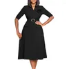 Etniska kläder V-Neck-knapp Solid stor storlek Elegant klänning Kvinnor 2024 Autumn Office Outfits High Waist Midi Robe African Dresses