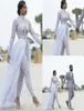 2020 Gorgeous Jumpsuits With Detachable Train Wedding Dresses High Neck Beads Crystal Long Sleeves African Bridal Gowns Reception 4808695